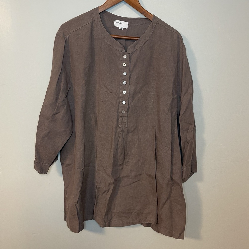 ALLEN ALLEN 100% Linen Lagenlook Minimalist Dress Tunic Brown Size‎ 1X